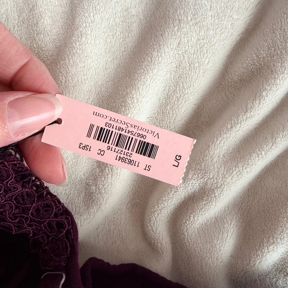 Victorias Secret Lace Trim Babydoll Chemise Nightgown Purple Large NEW - Picture 10 of 10
